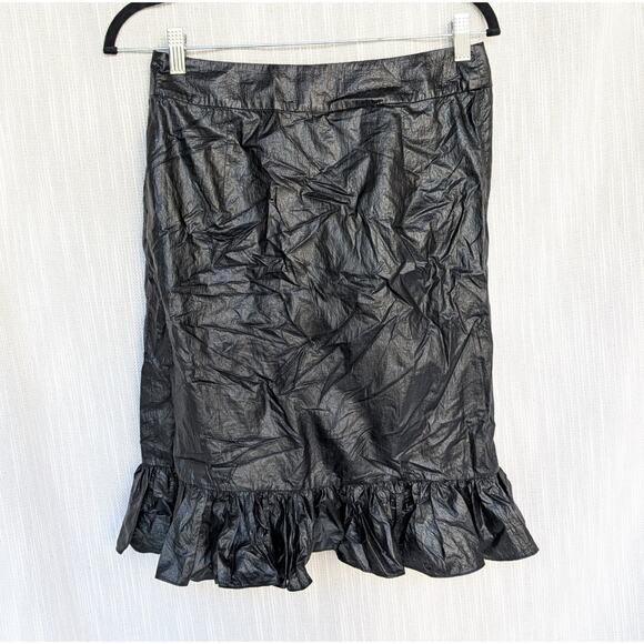 Studio W11 Black Faux Leather A-line Wrap Ruffle Mini Skirt, size 2 - Picture 3 of 7
